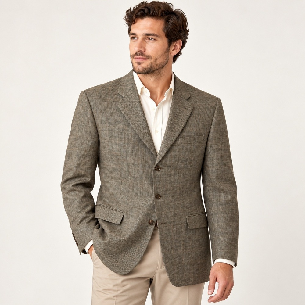 Lauren Ralph Lauren Glen Plaid Blazer Mens 46L Olive Tan 3 Button Sport Coat